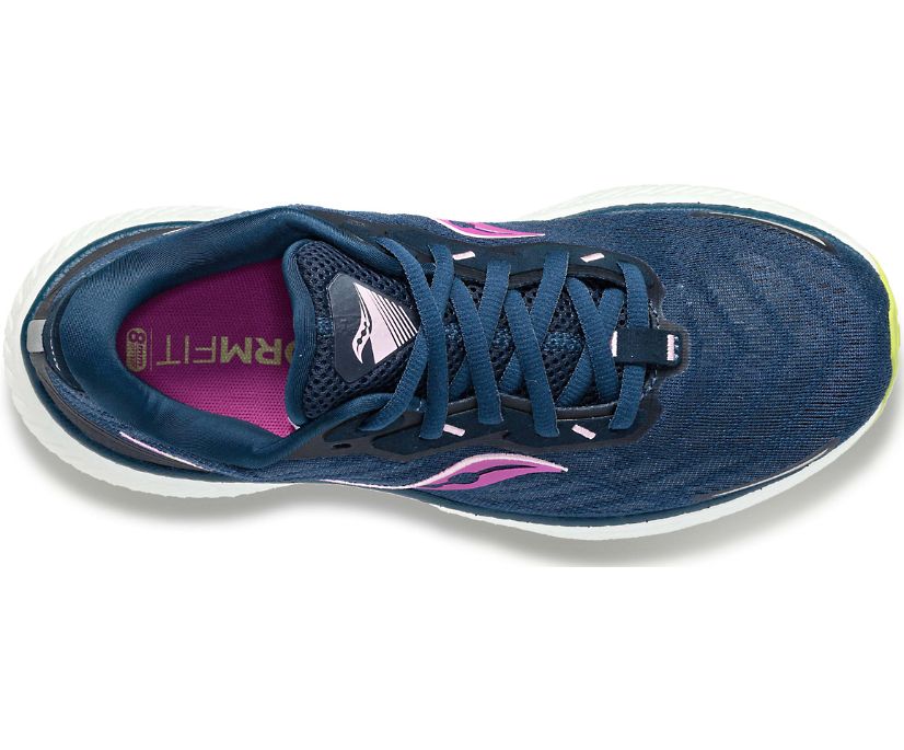 Women's Saucony Triumph 19 Running Shoes Navy / Green | Singapore 211EBCX